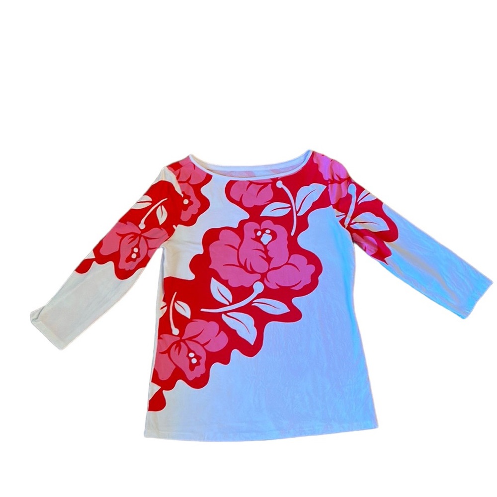 Talbots Bateau Zesty Floral Pink, White, Red Floral Top Women’s Petite Small